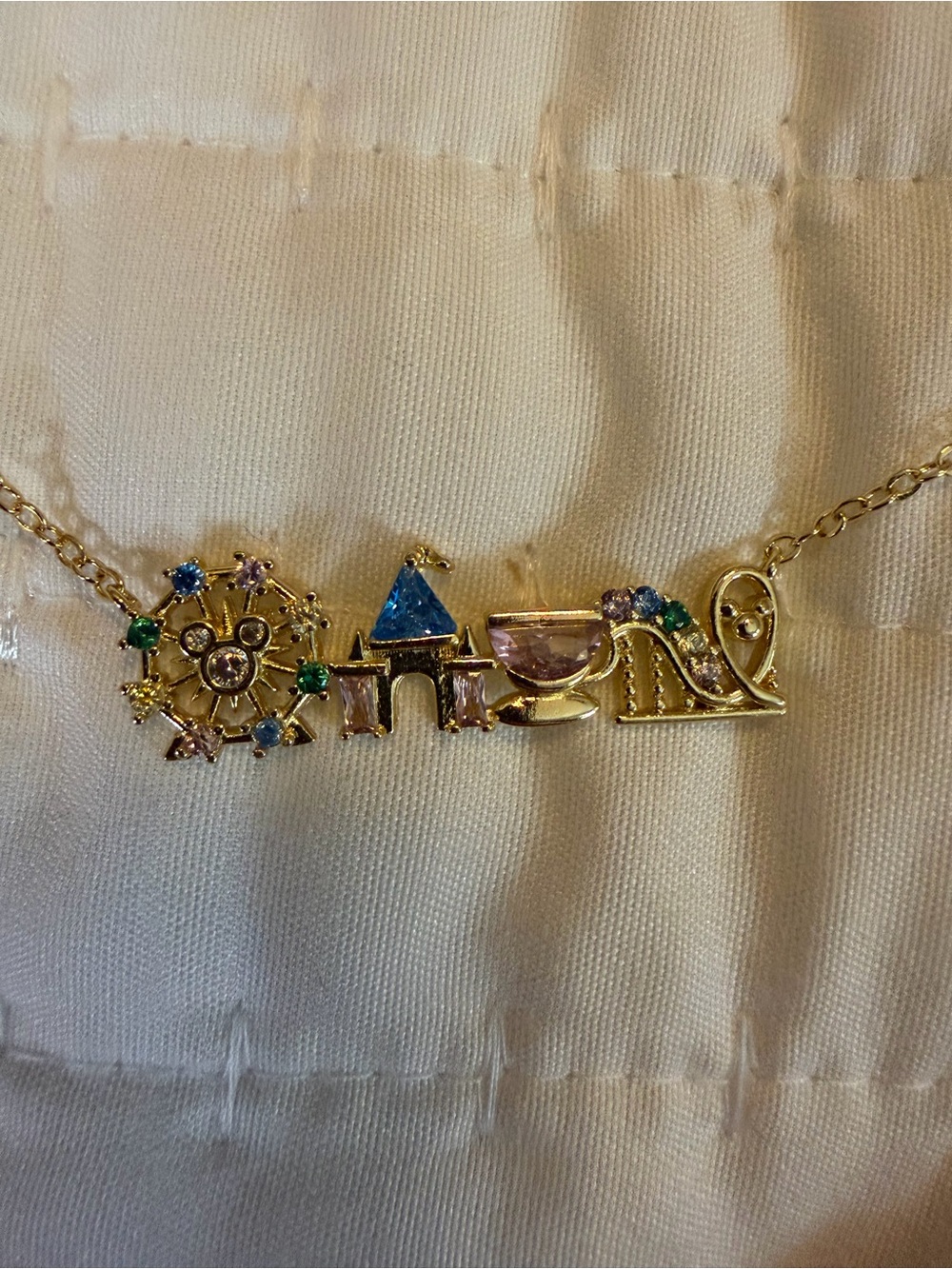 Gold Tone Multicolor Theme Park Charm Necklace